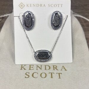 Kendra Scott Silver and Platinum Drusy Necklace & Earring Set